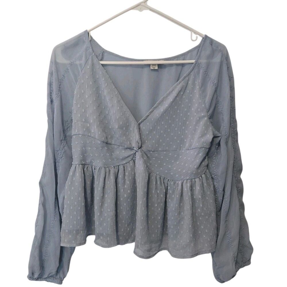 American Eagle Blue Swiss Dot Milk Maid Peasant Babydoll Sheer Sleeve Top Medium